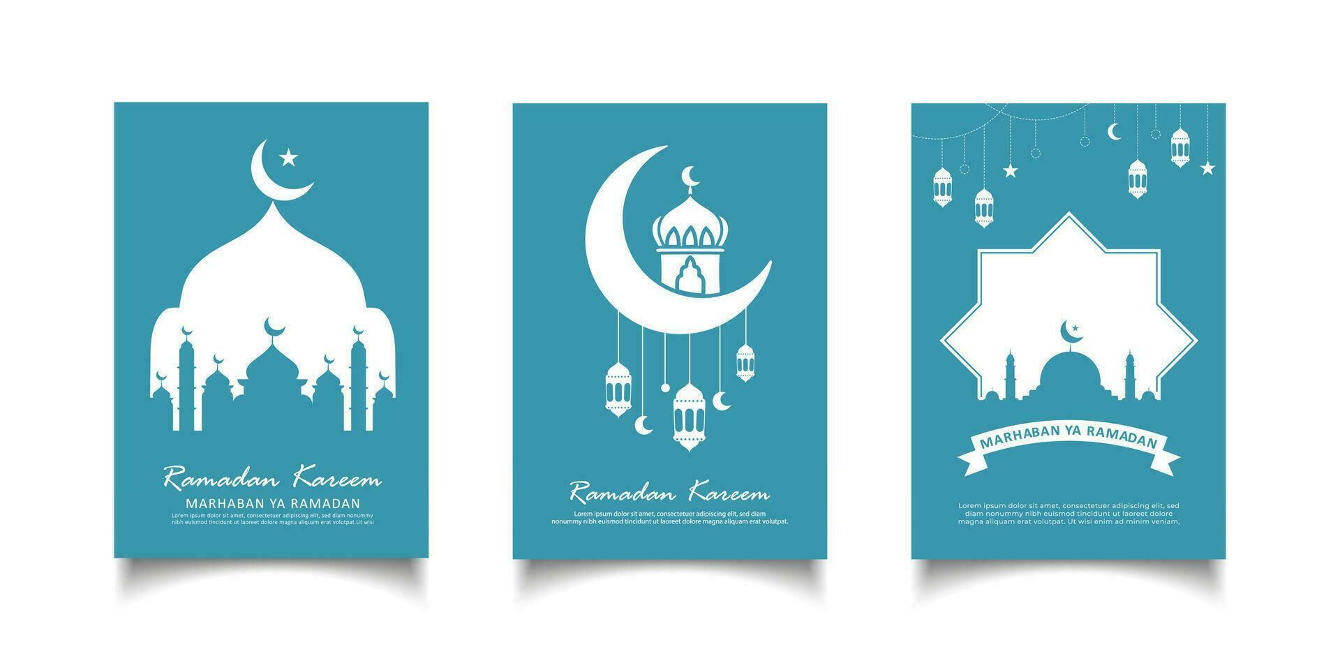 contento Ramadán conjunto de saludo tarjeta modelo diseño conjunto.ramadan diseño con Luna linterna.adecuada para cartel, portada y bandera diseño vector