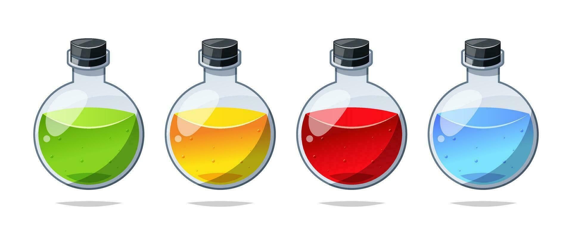 Transparent florence flask with liquid. Chemistry glassware vector isolated.