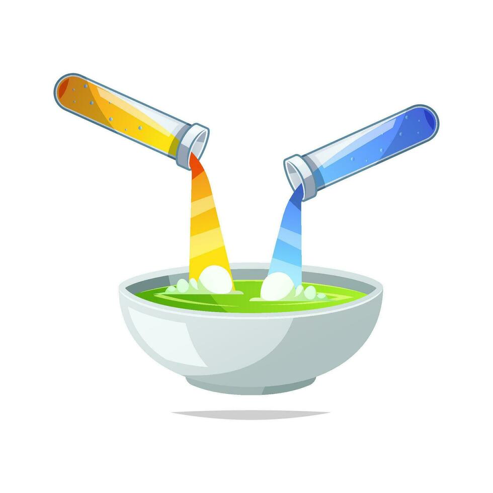 mezcla dos líquidos azul y amarillo. transparente vaso prueba tubo vector.. vector
