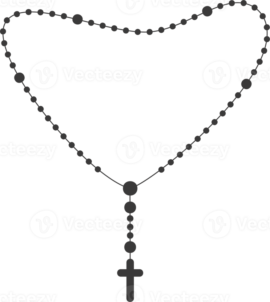 Rosary beads silhouette. Prayer jewelry for meditation. Catholic chaplet with a cross. Religion symbol. png