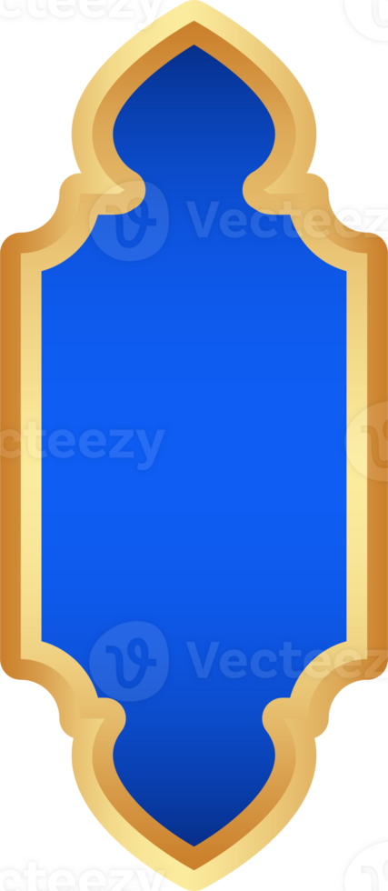 Ramadan golden frame. Islamic window shape. Arabic arch. Muslim vintage border for design with blue background. Indian decoration in oriental style png