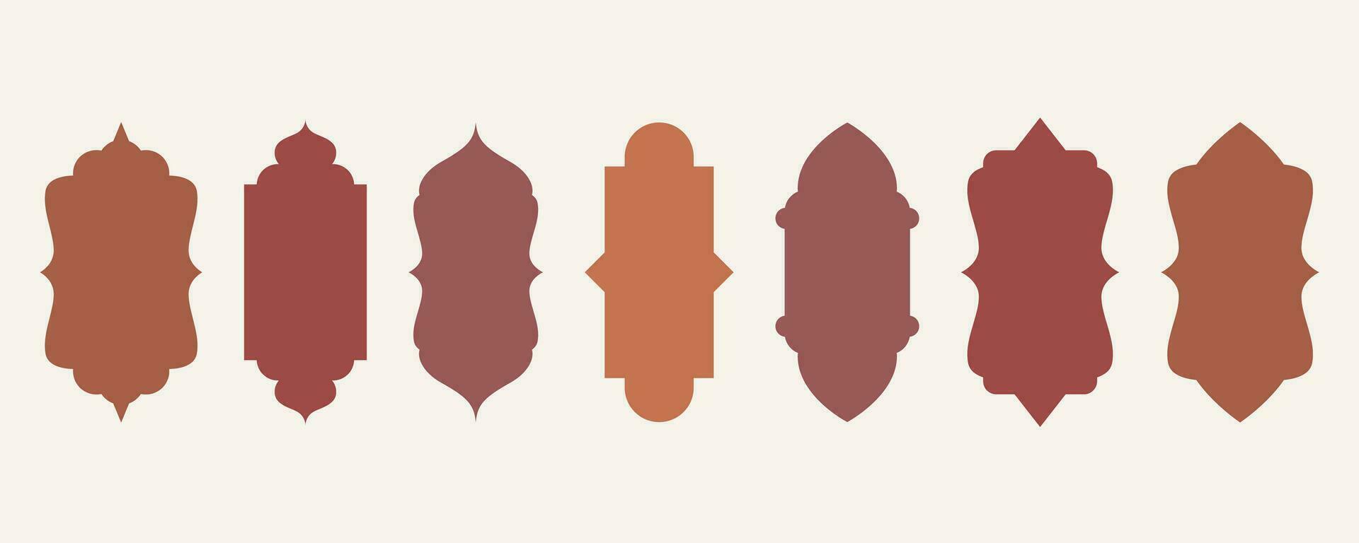 Ramadan shapes of windows and doors design. Islamic arches with Turkish ornament. Muslim oriental templates for banner and decor. Vector symbols