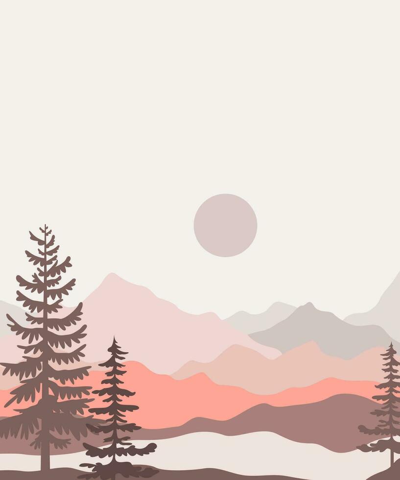 paisaje ilustración , naturaleza paisaje fondo.pared Arte vector. follaje línea Arte dibujo con resumen forma. vector