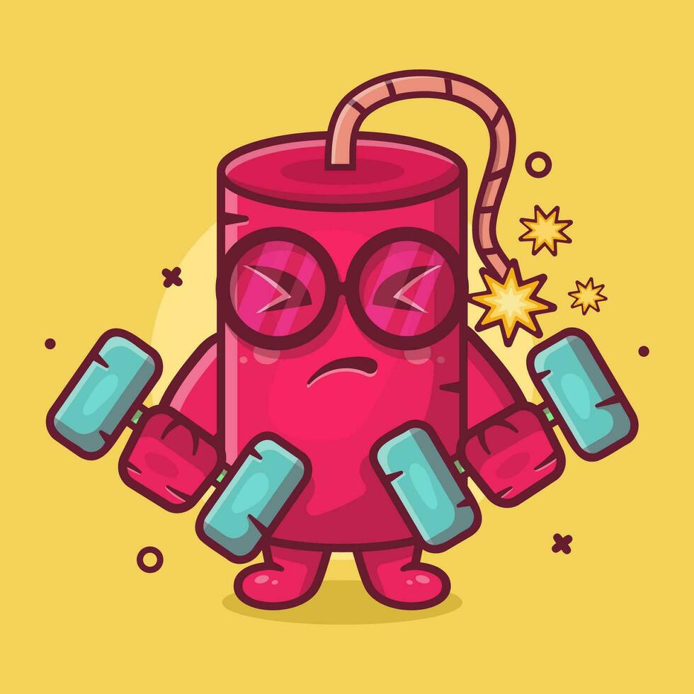 cute dynamite bomb character mascot doing bodybuilding using dumbbell isolated cartoon in flat style design vector
