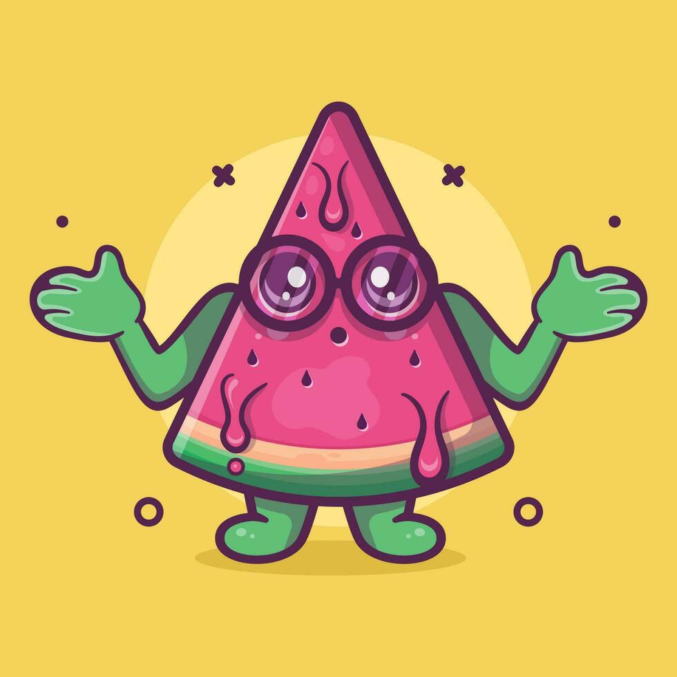 gracioso sandía Fruta personaje mascota con confuso gesto aislado dibujos animados en plano estilo diseño vector