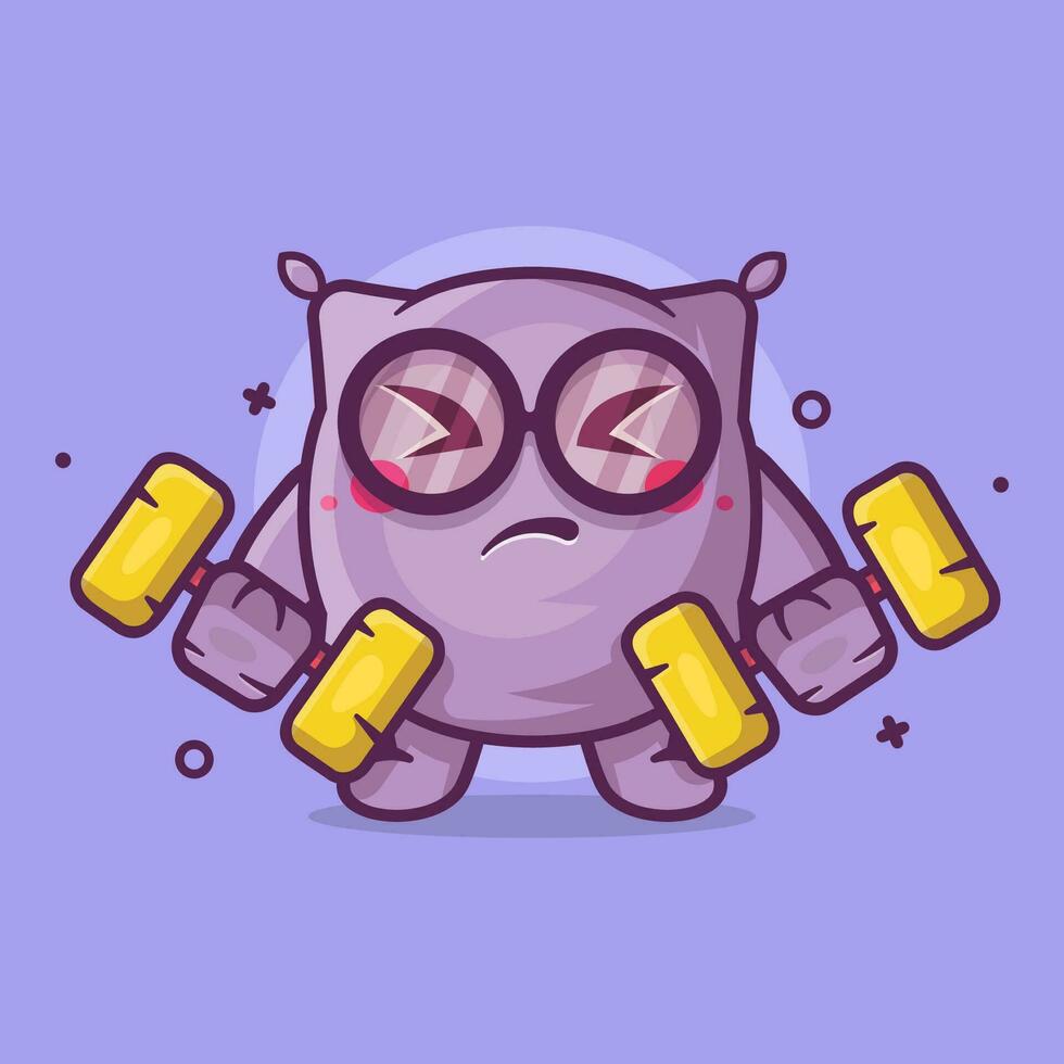 linda almohada personaje mascota haciendo culturismo utilizando pesa aislado dibujos animados en plano estilo diseño vector