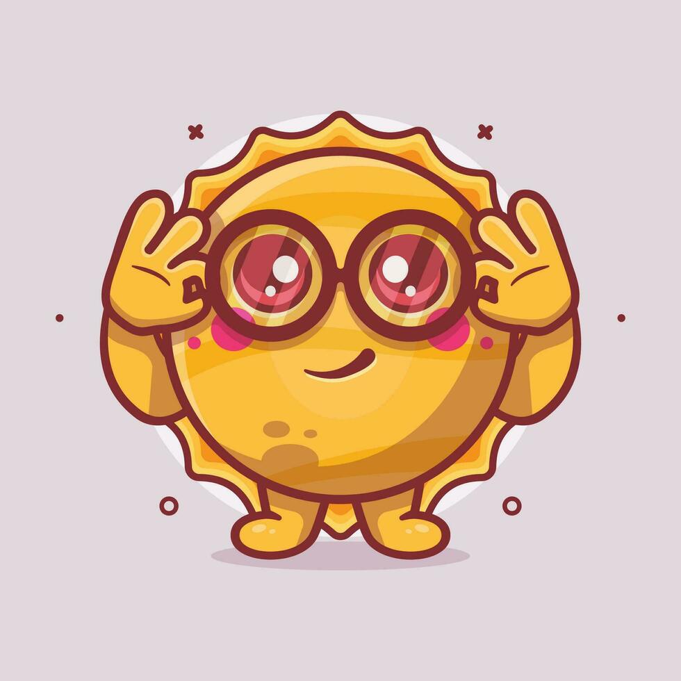 kawaii sun character mascot with ok sign hand gesture isolated cartoon in flat style design vector