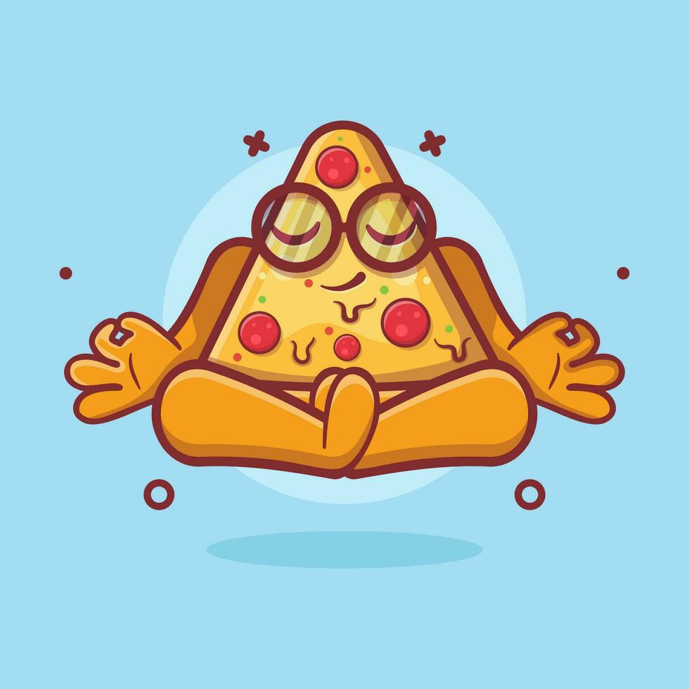 calma Pizza personaje mascota con yoga meditación actitud aislado dibujos animados en plano estilo diseño vector