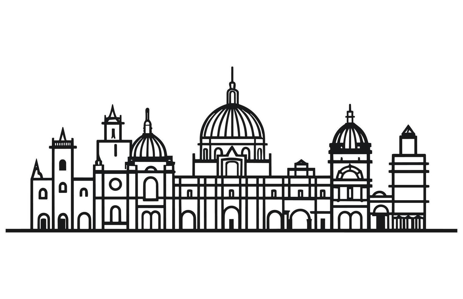 Mexico city skyline on a white background. Flat vector illustration, Mexico city line art. All buildings separated and customizable.