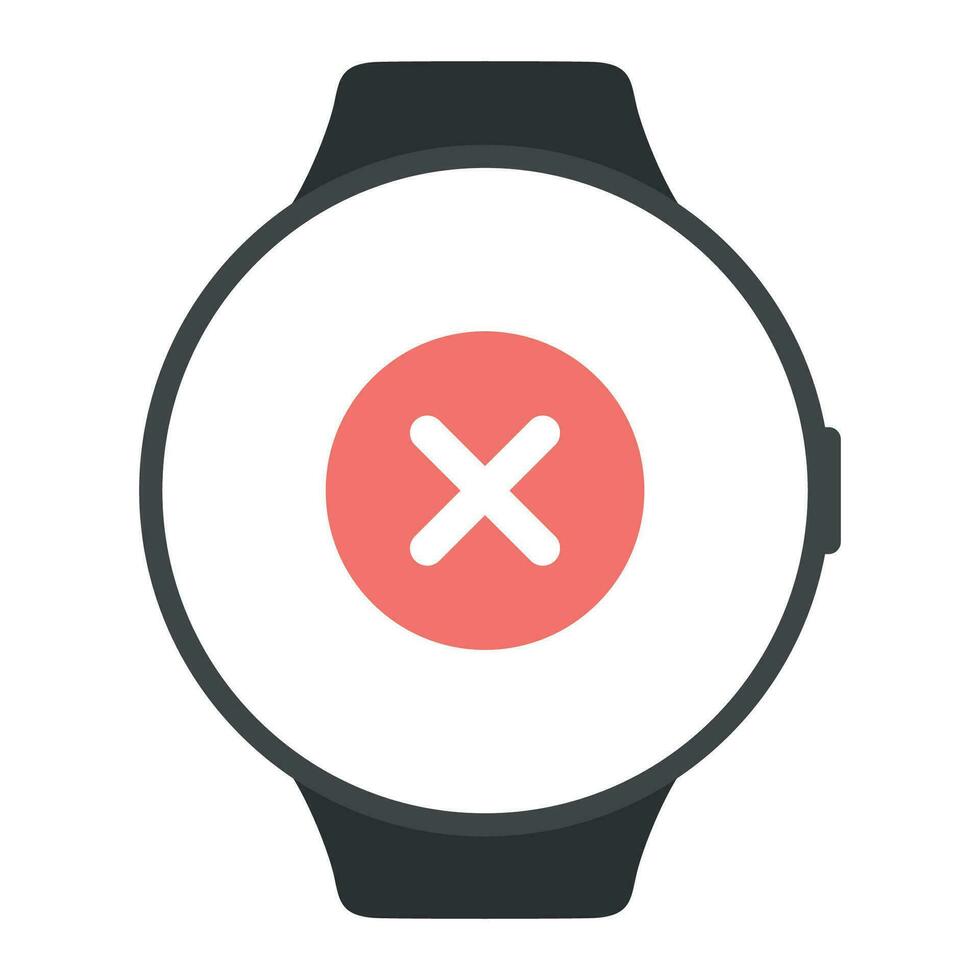 Smart watch circle with cancel red button. Vector