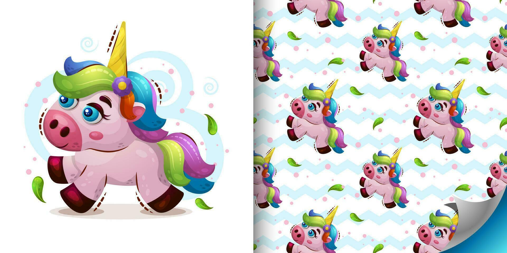 Cute unicorn pattern and illustration vector