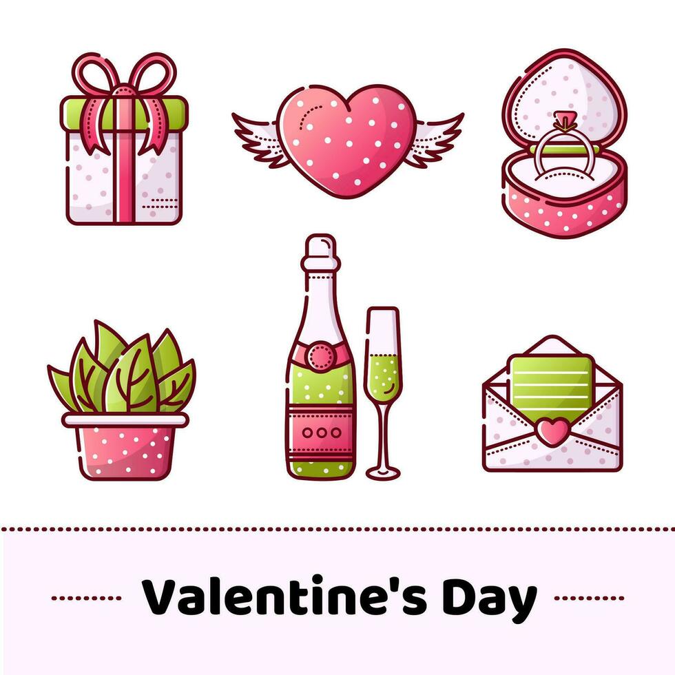 Valentines day lineal vector set of icons