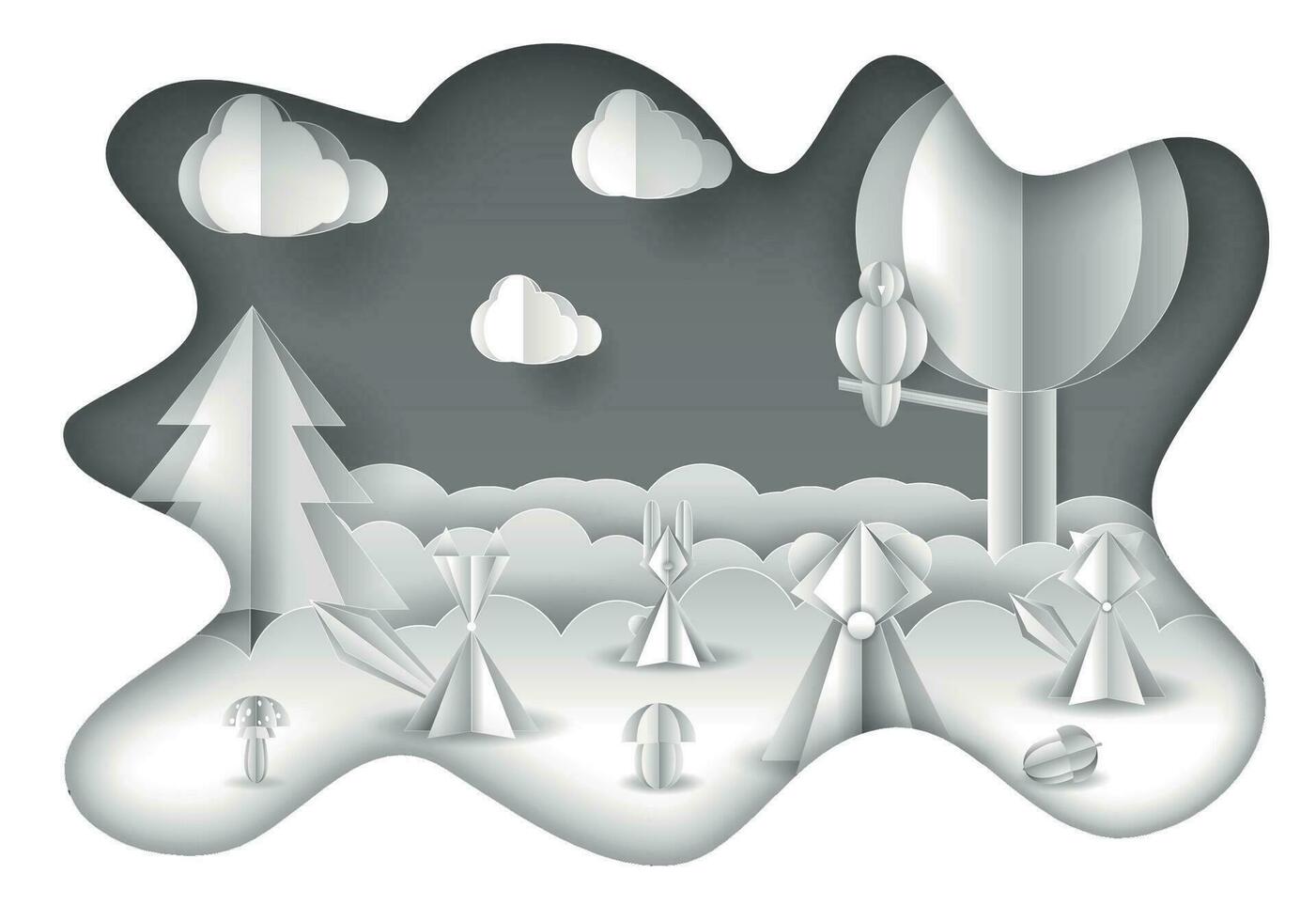 Paper cut illustration of forest and animals vector