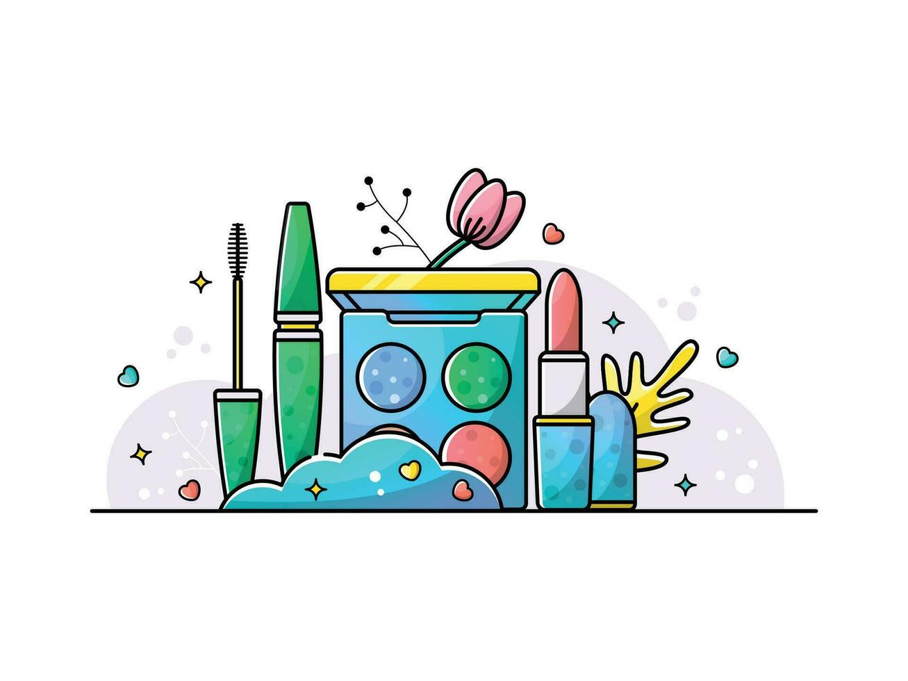 hacer arriba y productos cosméticos vector lineal ilustración