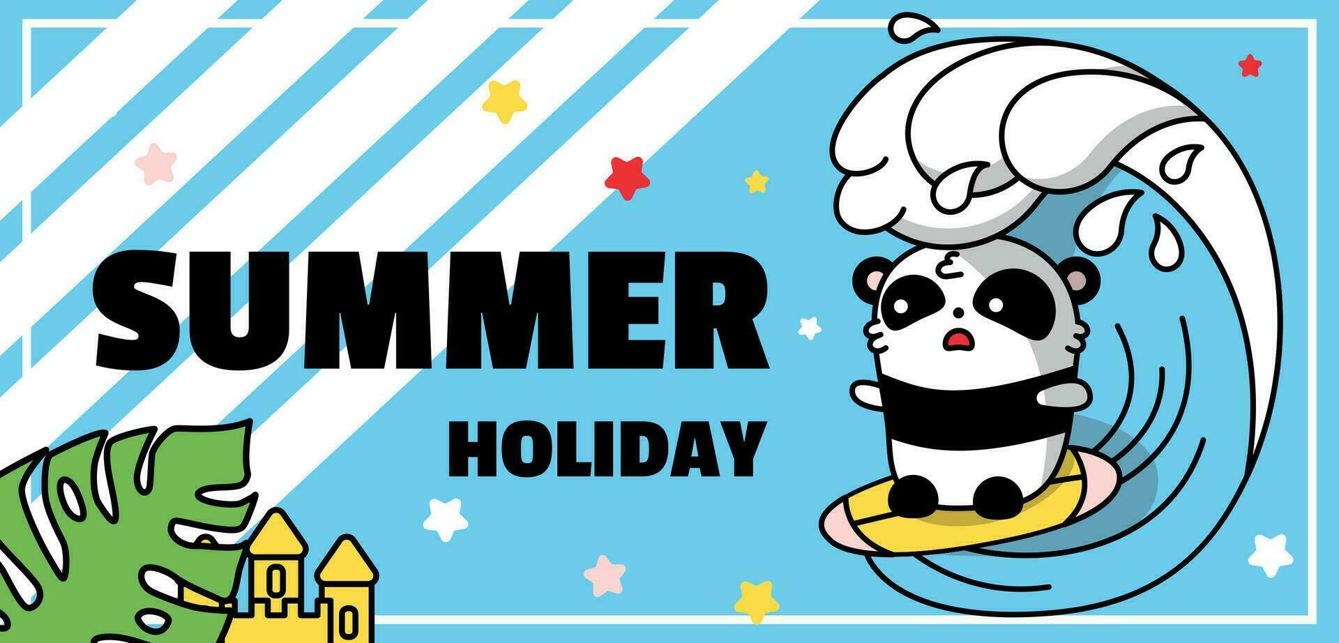 Banner with cute panda in the summer, vector illustration