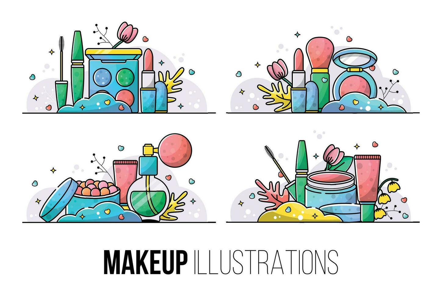 Make up and cosmetics vector lineal illustration