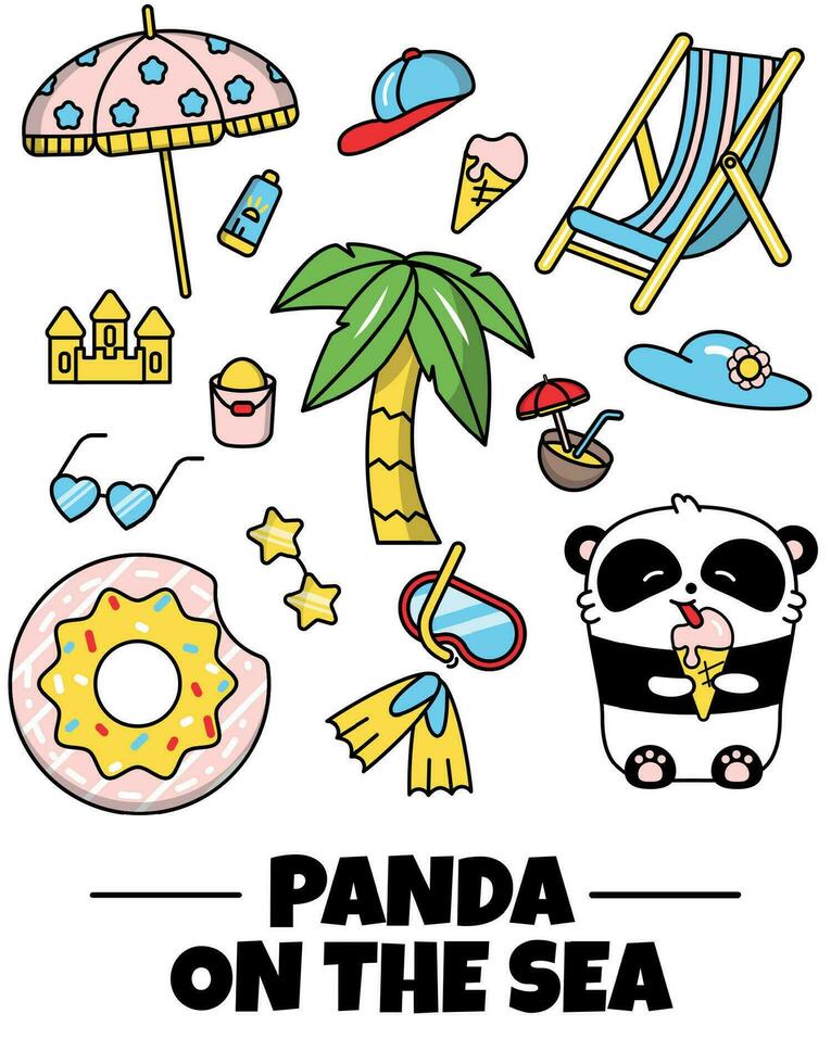 Vector Set of cute kawaii pandas illustrations