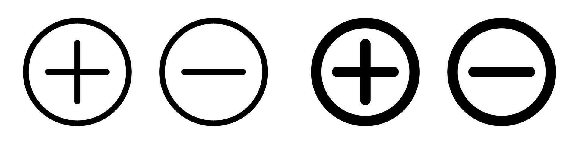 Round plus and minus icons set with different thicknesses. Vector ...