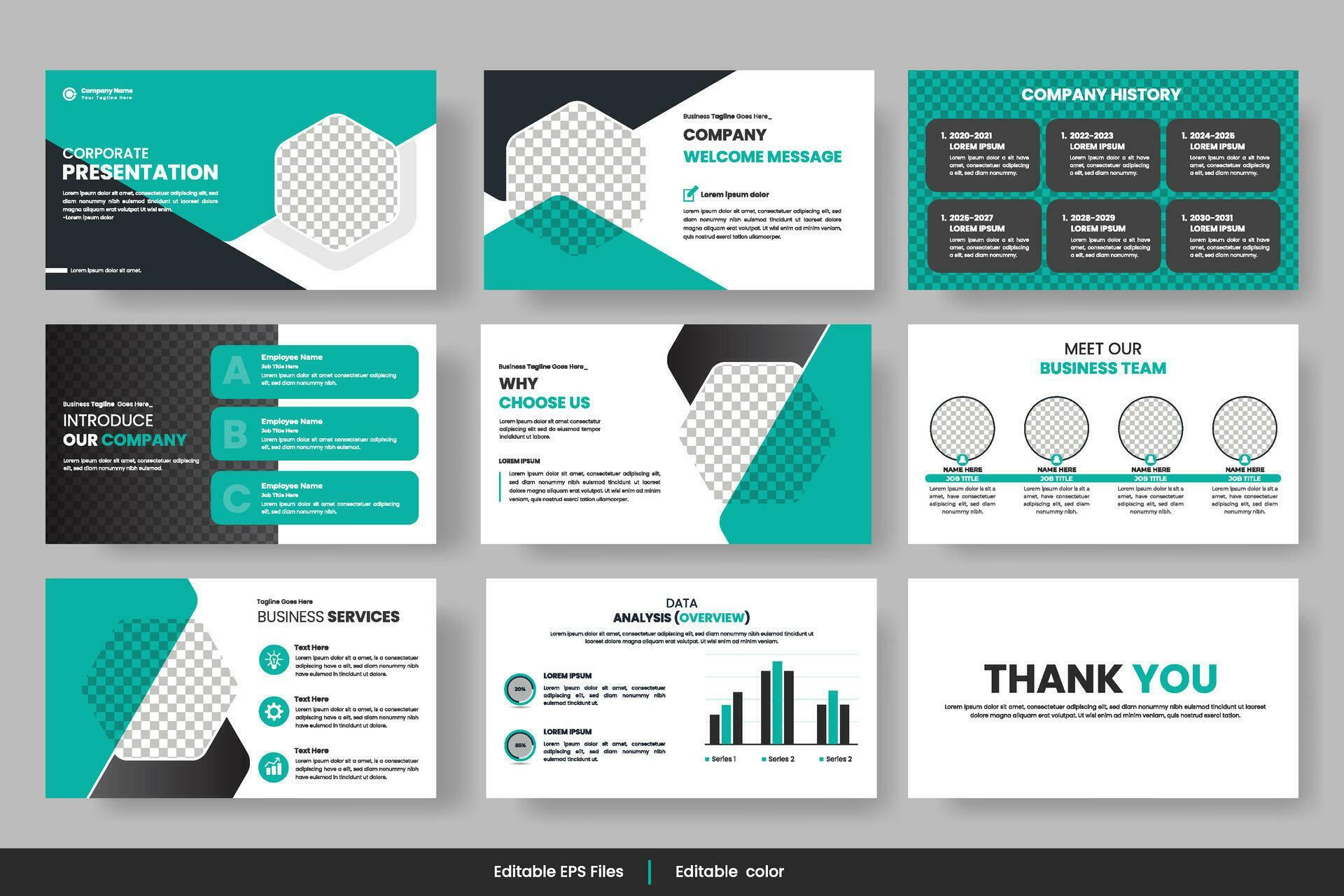 Vector business presentation slides template green color design ...