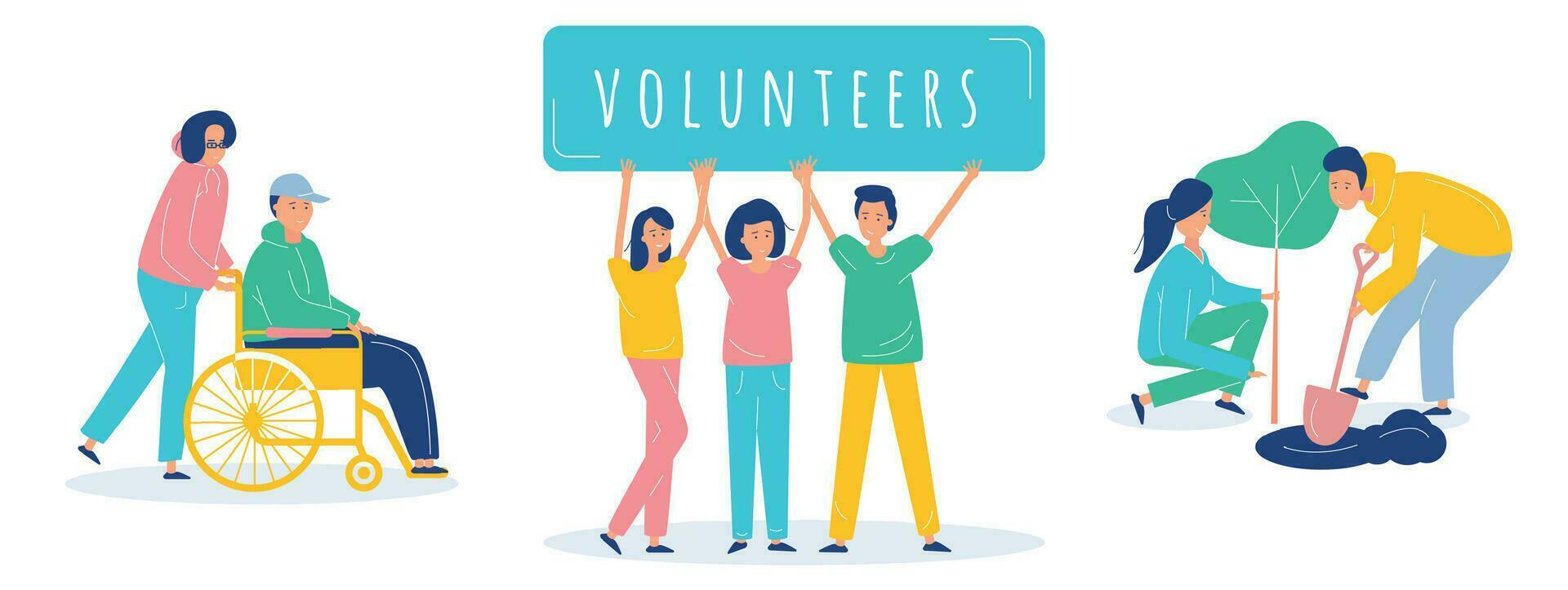 Volunteers vector flat illustration