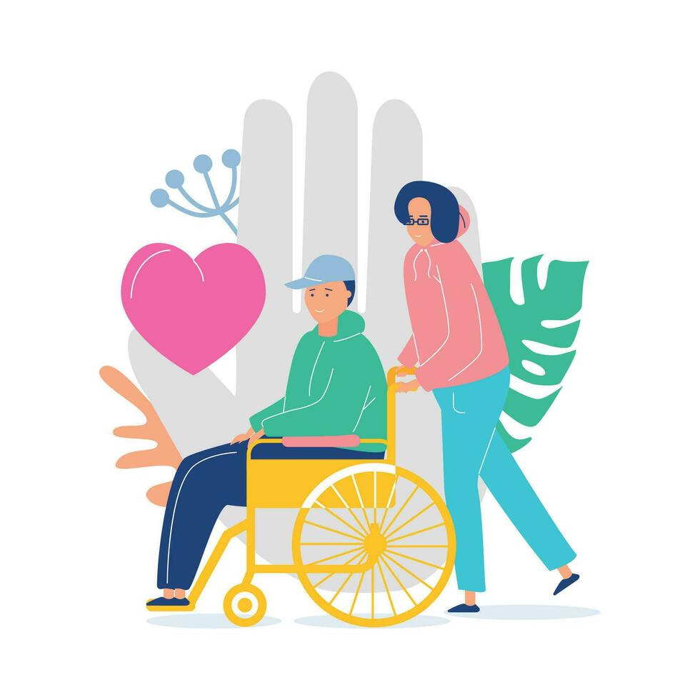 Volunteers vector flat illustration