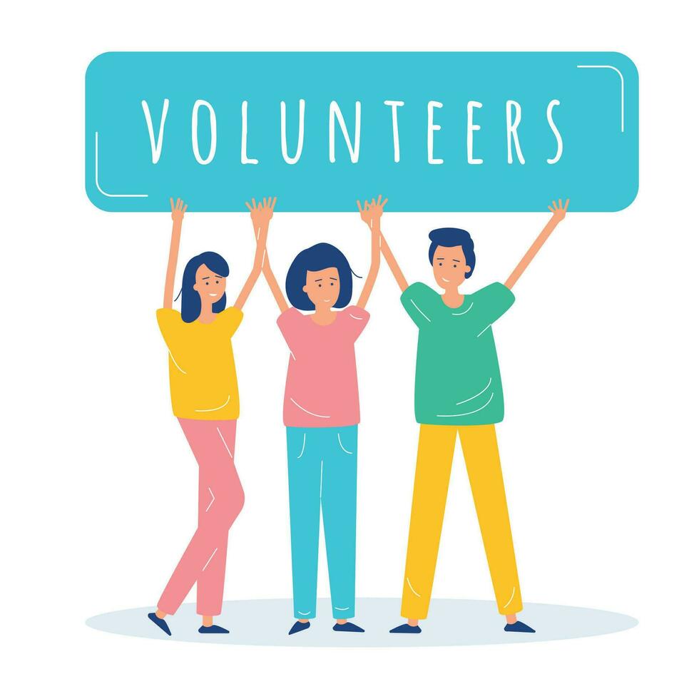 Volunteers vector flat illustration