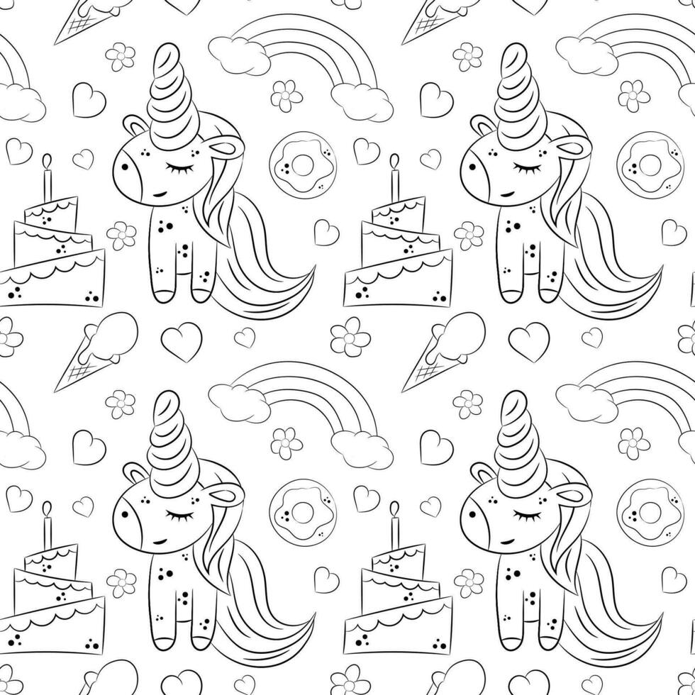 Vector seamless pattern with unicorns