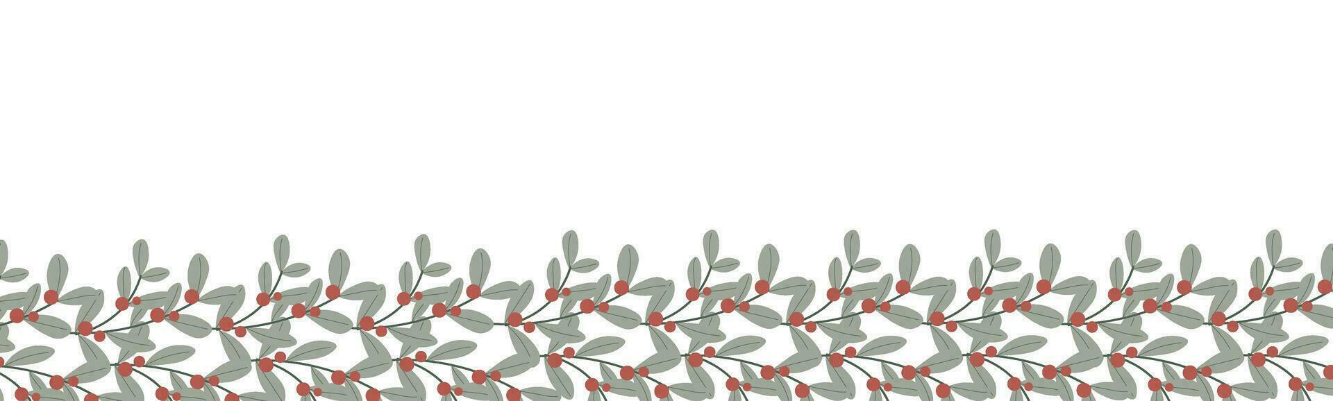 sucursales, hojas y bayas en hermosa Navidad composición. sin costura horizontal cadena, cinta. fiesta diseño para invitación, bandera, saludo tarjeta vector