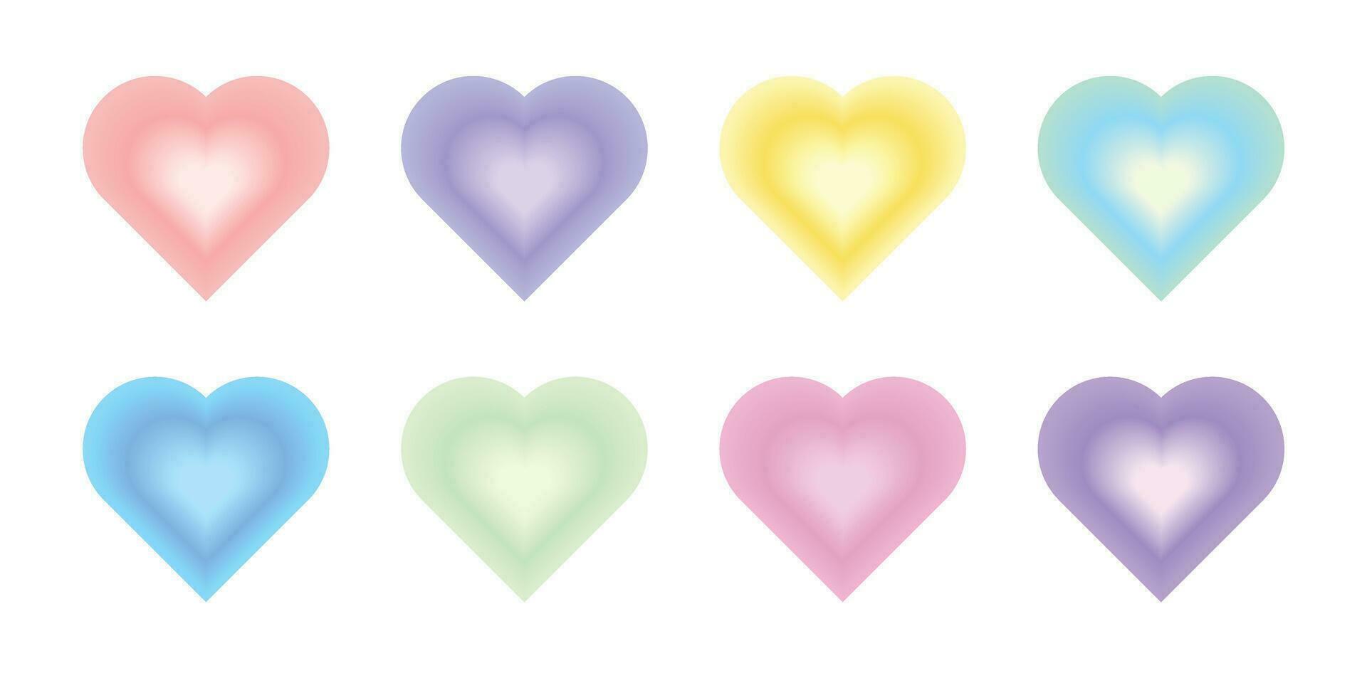 Set of blurred aura gradient hearts. Trendy modern y2k style design template. Blurred pastel gradient elements for logo, templates, badges, stickers vector