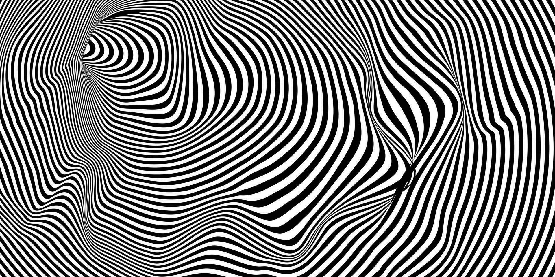 Geometric abstract hypnotic wormhole tunnel. Optical Illusion background. Black and white pattern, spherical volume vector