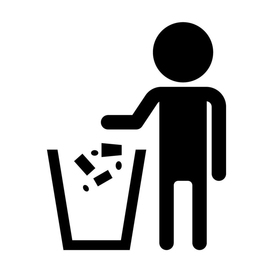 personas lanzamiento basura en basura lata silueta icono. vector. vector