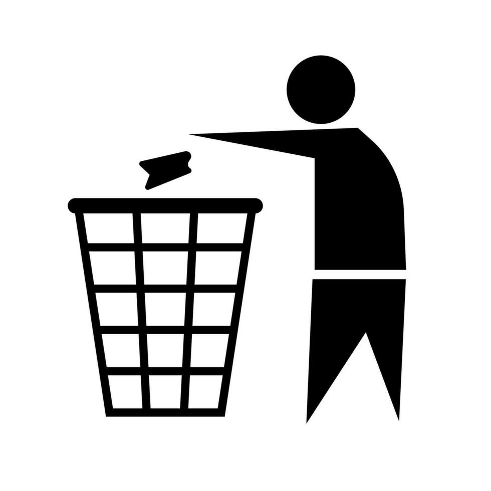 persona lanzamiento basura en basura lata icono. vector. vector