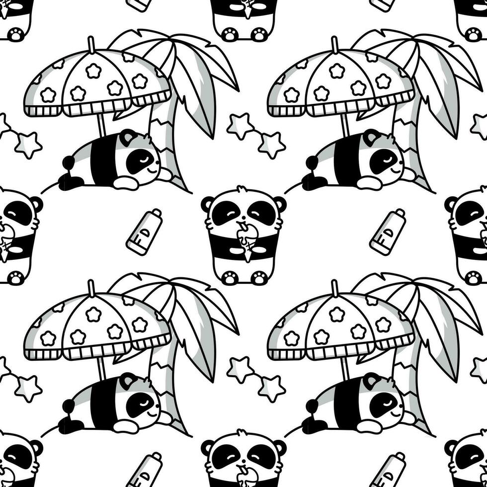 Seamless pattern with cute kawaii pandas vector