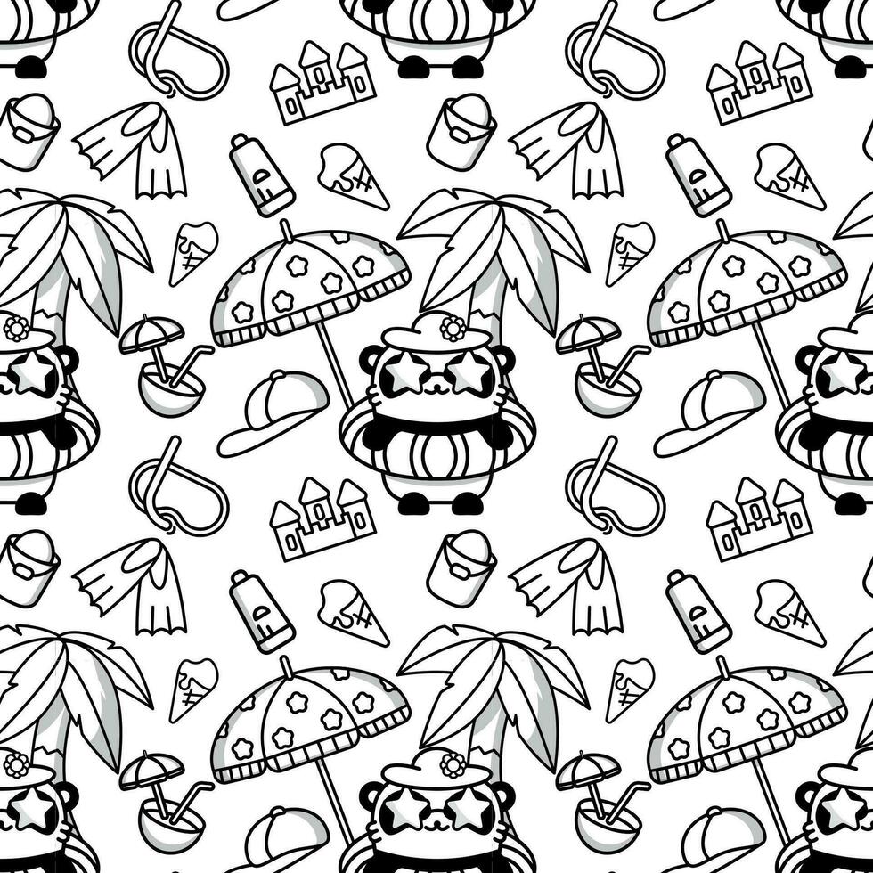 Seamless pattern with cute kawaii pandas vector