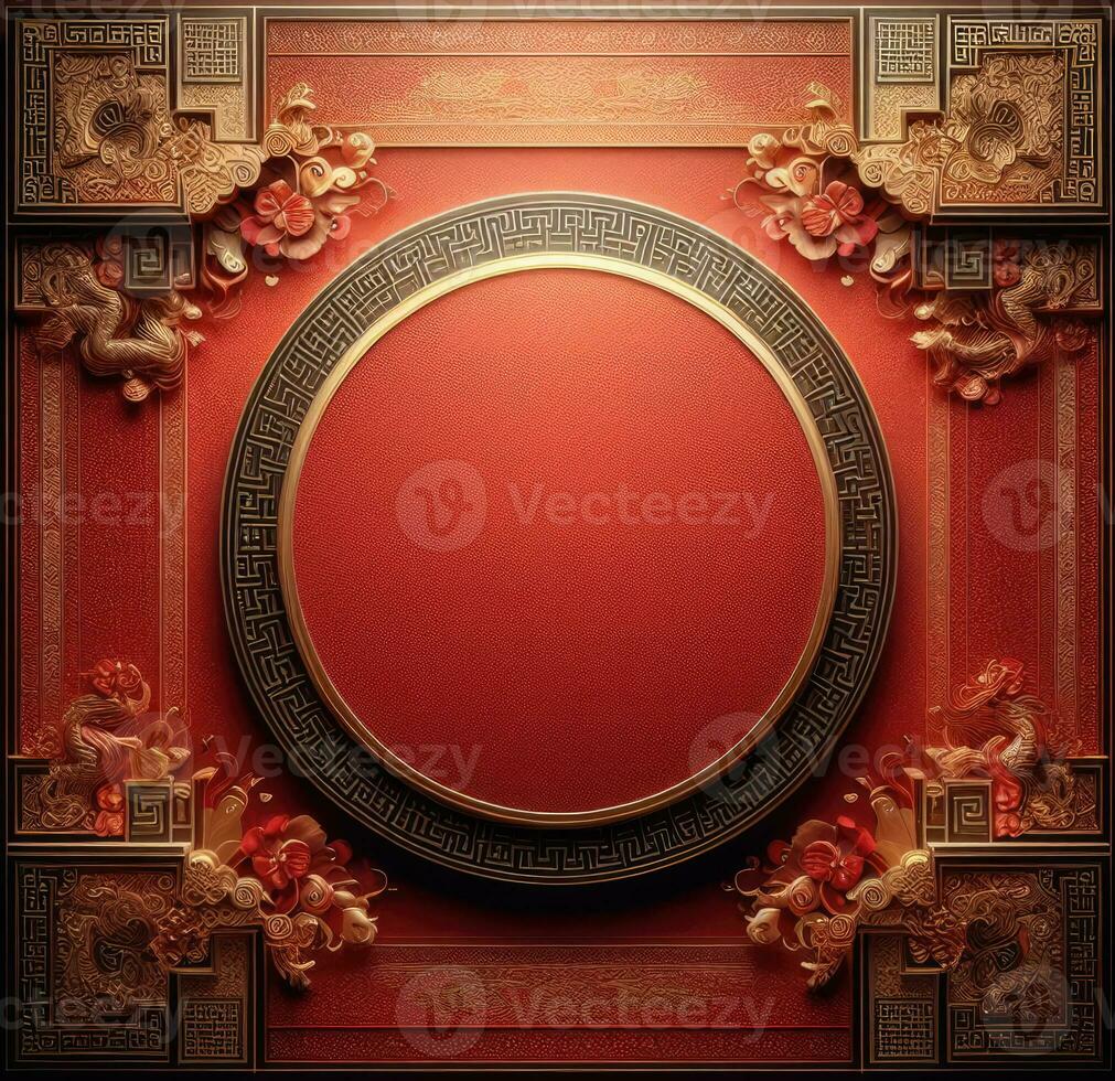 AI generated Happy chinese new year with Oriental Chinese traditional template Background photo