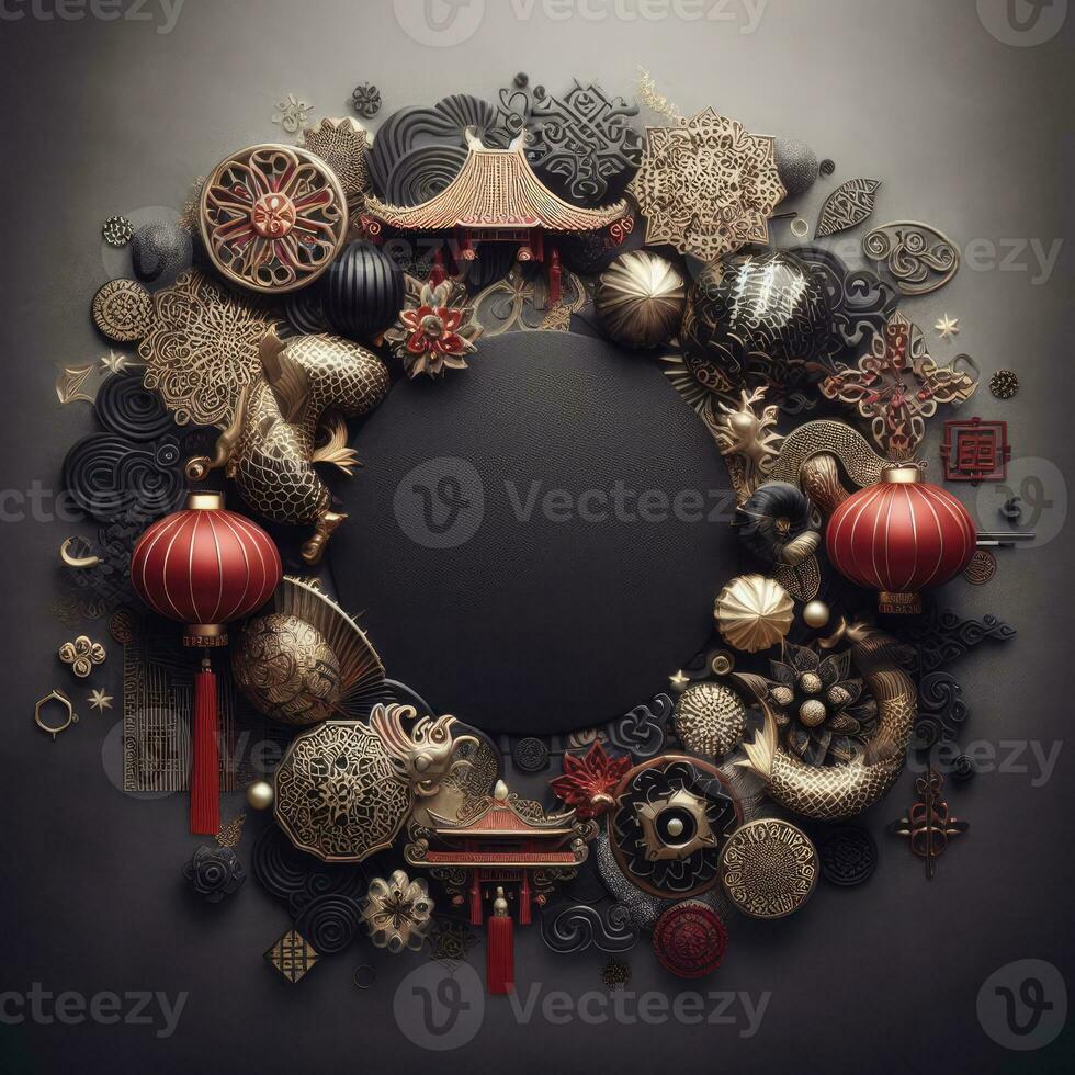 AI generated Happy chinese new year with Oriental Chinese traditional template Background photo