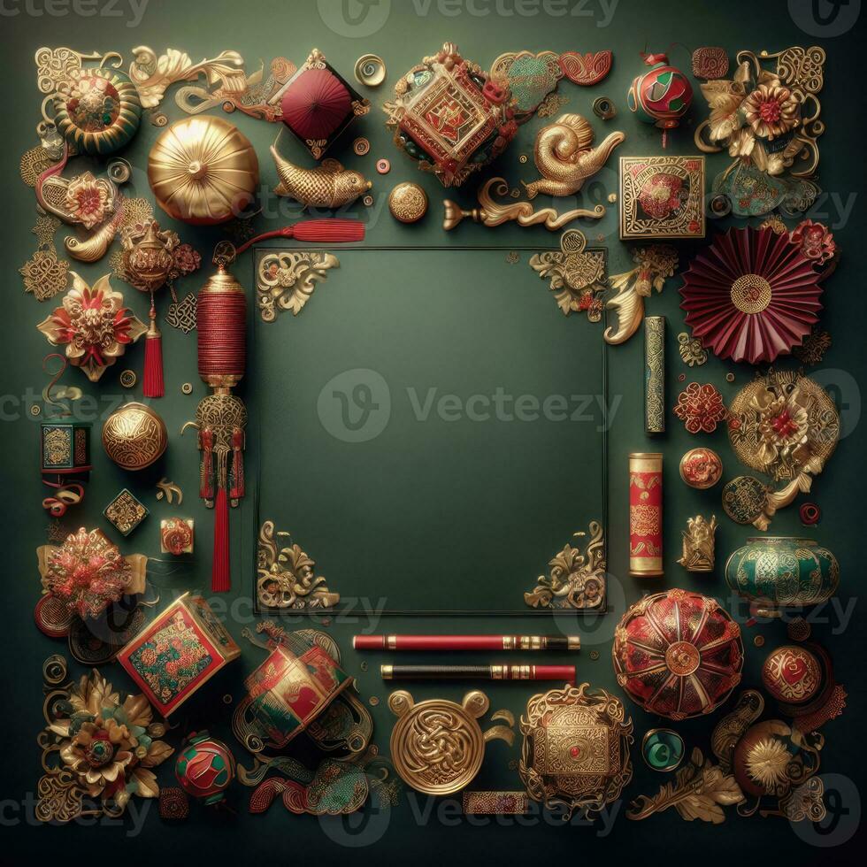 AI generated Happy chinese new year with Oriental Chinese traditional template Background photo