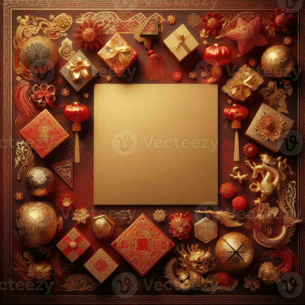 AI generated Happy chinese new year with Oriental Chinese traditional template Background photo