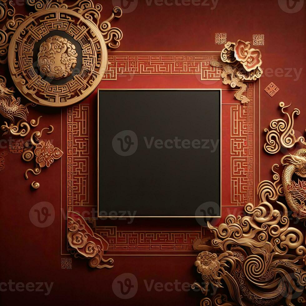 AI generated Happy chinese new year with Oriental Chinese traditional template Background photo