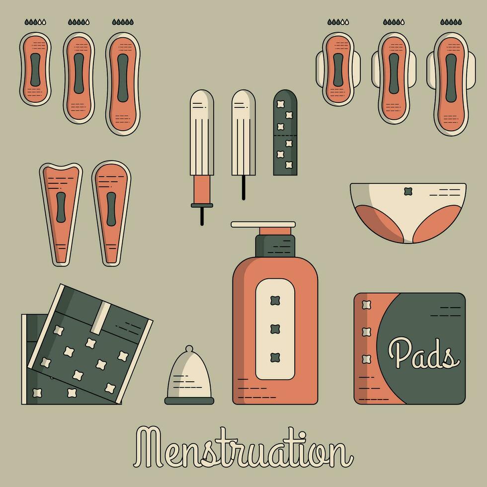 Women's menstruation and pads lineal illustration vector