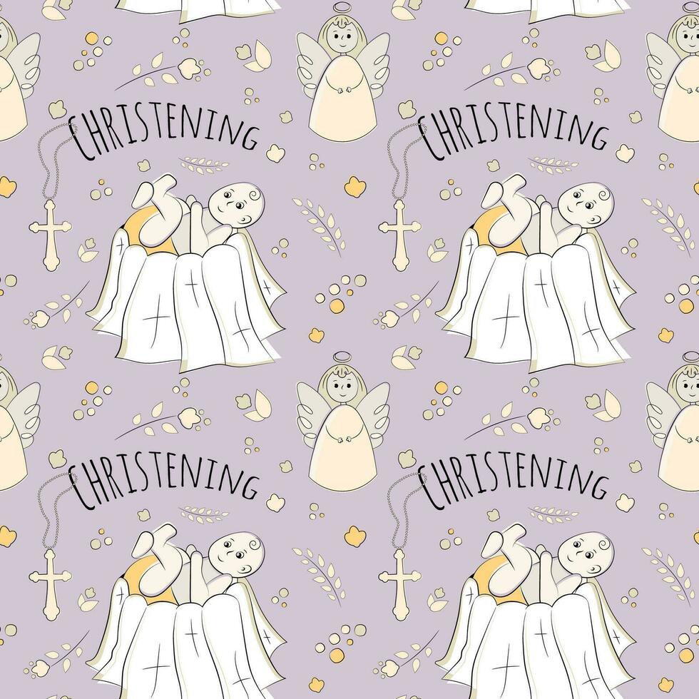 Vector seamless pattern on the religious theme of christening