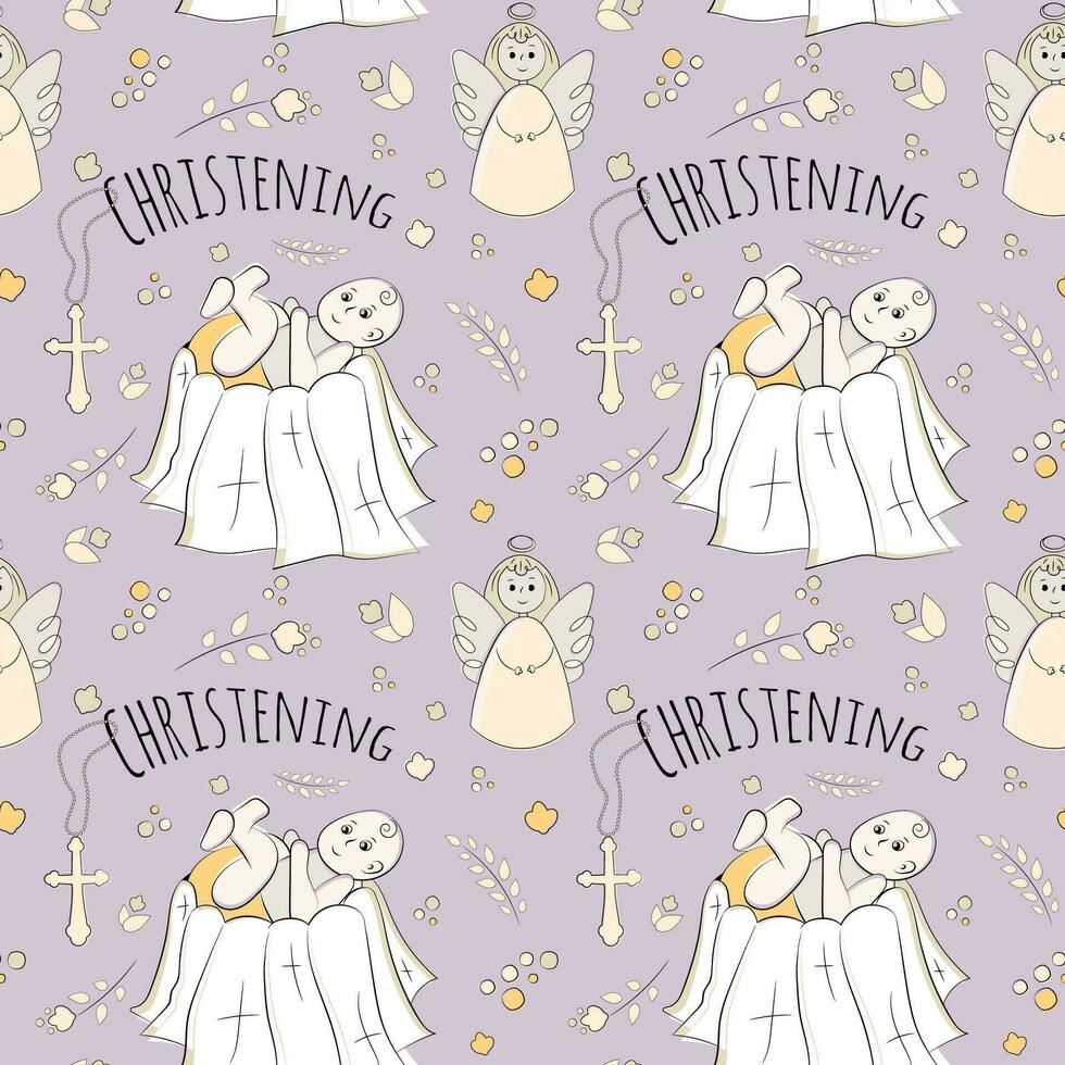 Vector seamless pattern on the religious theme of christening