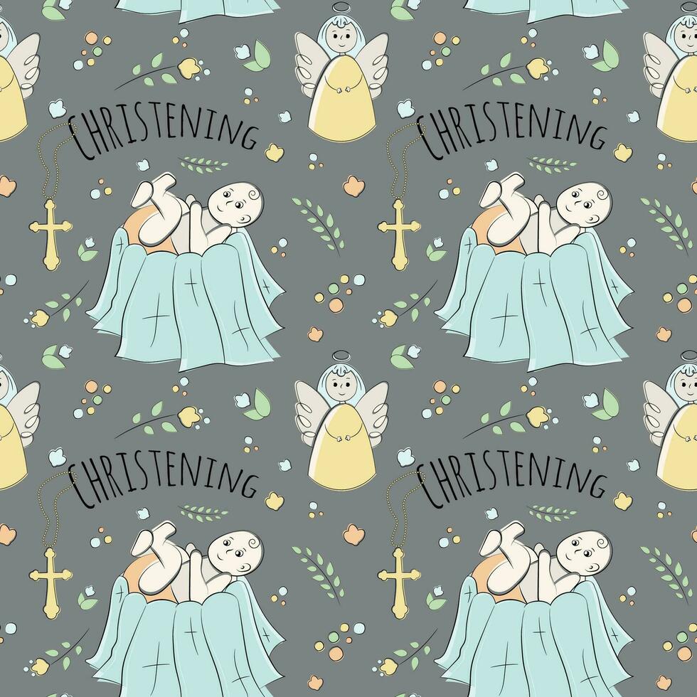Vector seamless pattern on the religious theme of christening