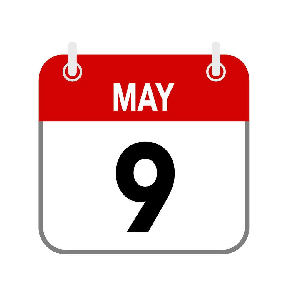 9 May, calendar date icon on white background. vector