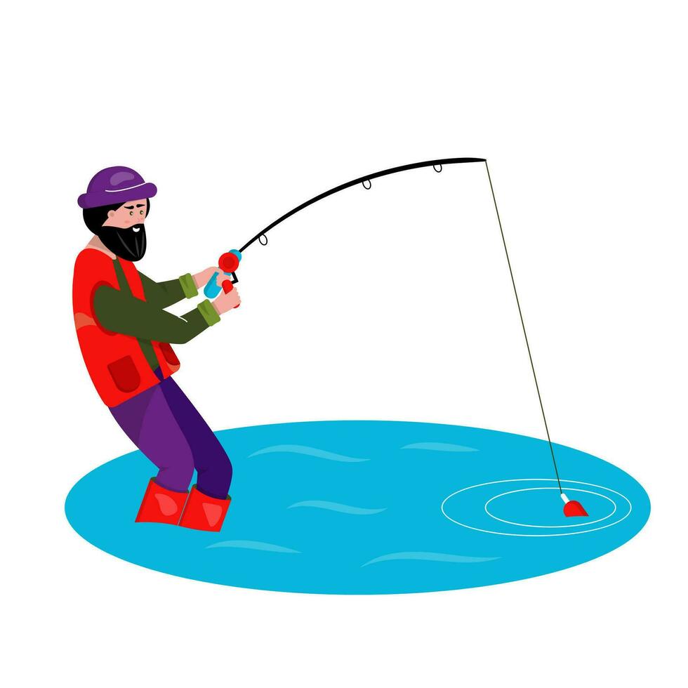 pescador plano ilustración vector