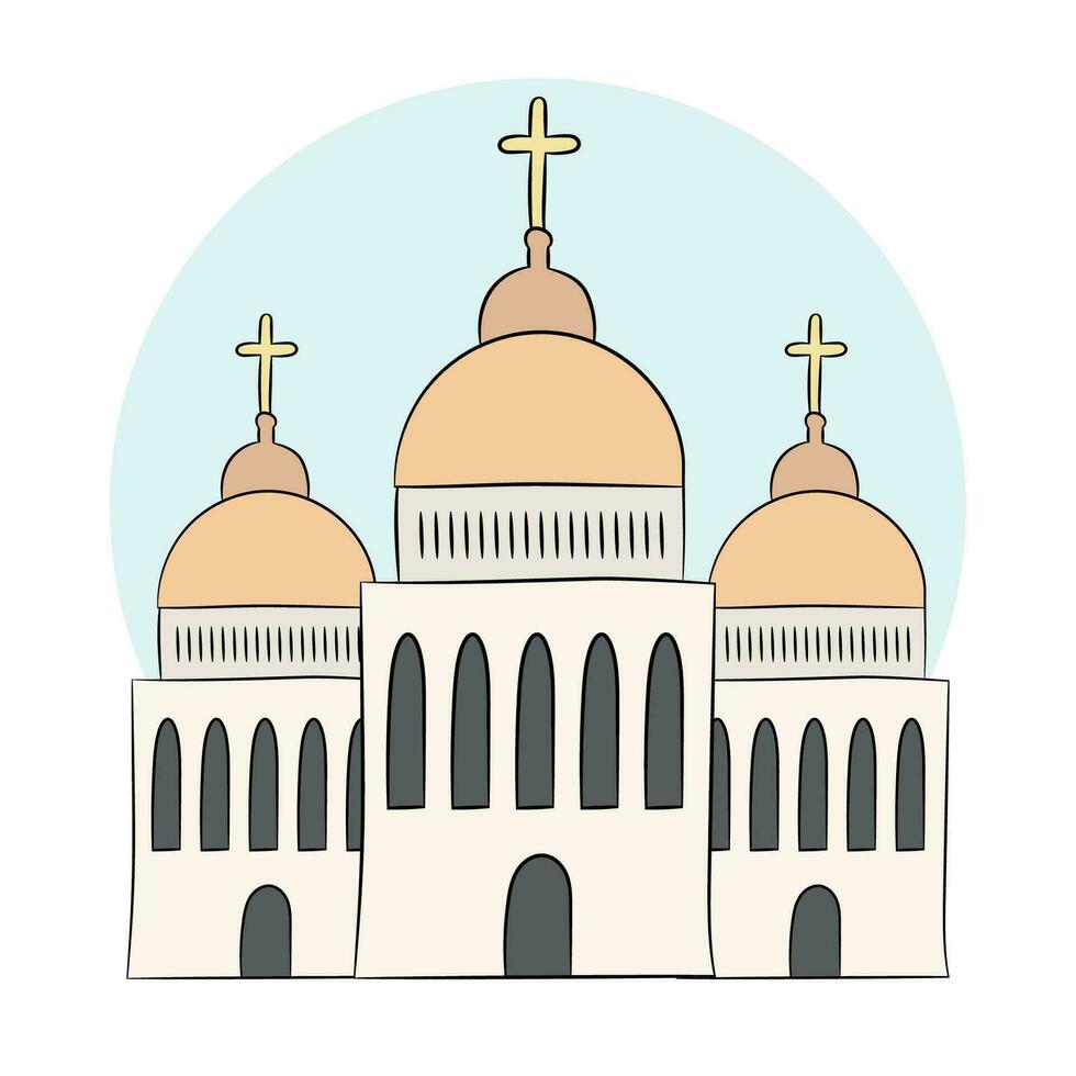 Christening linear illustration with church vector