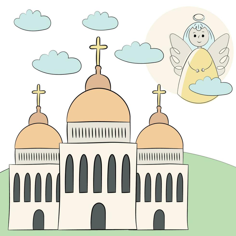 Christening linear illustration with church vector