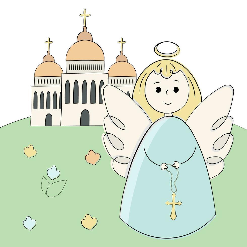 Christening linear illustration with angel vector