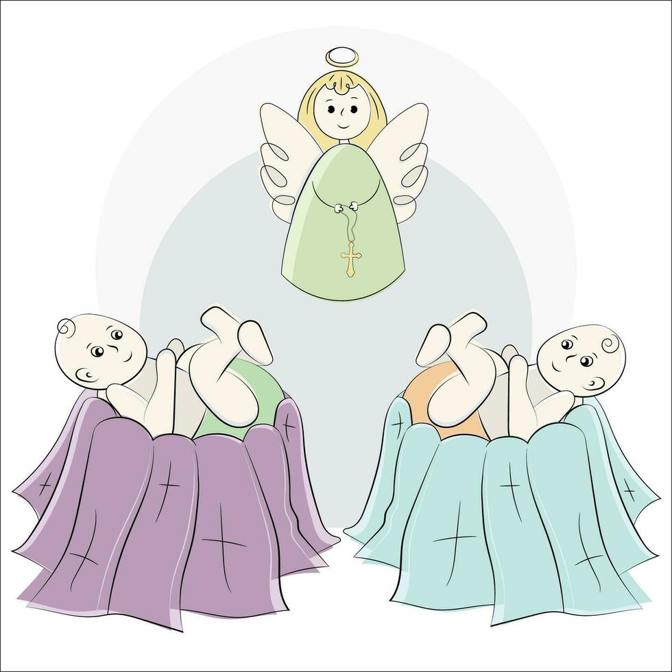 Christening linear illustration with baby vector