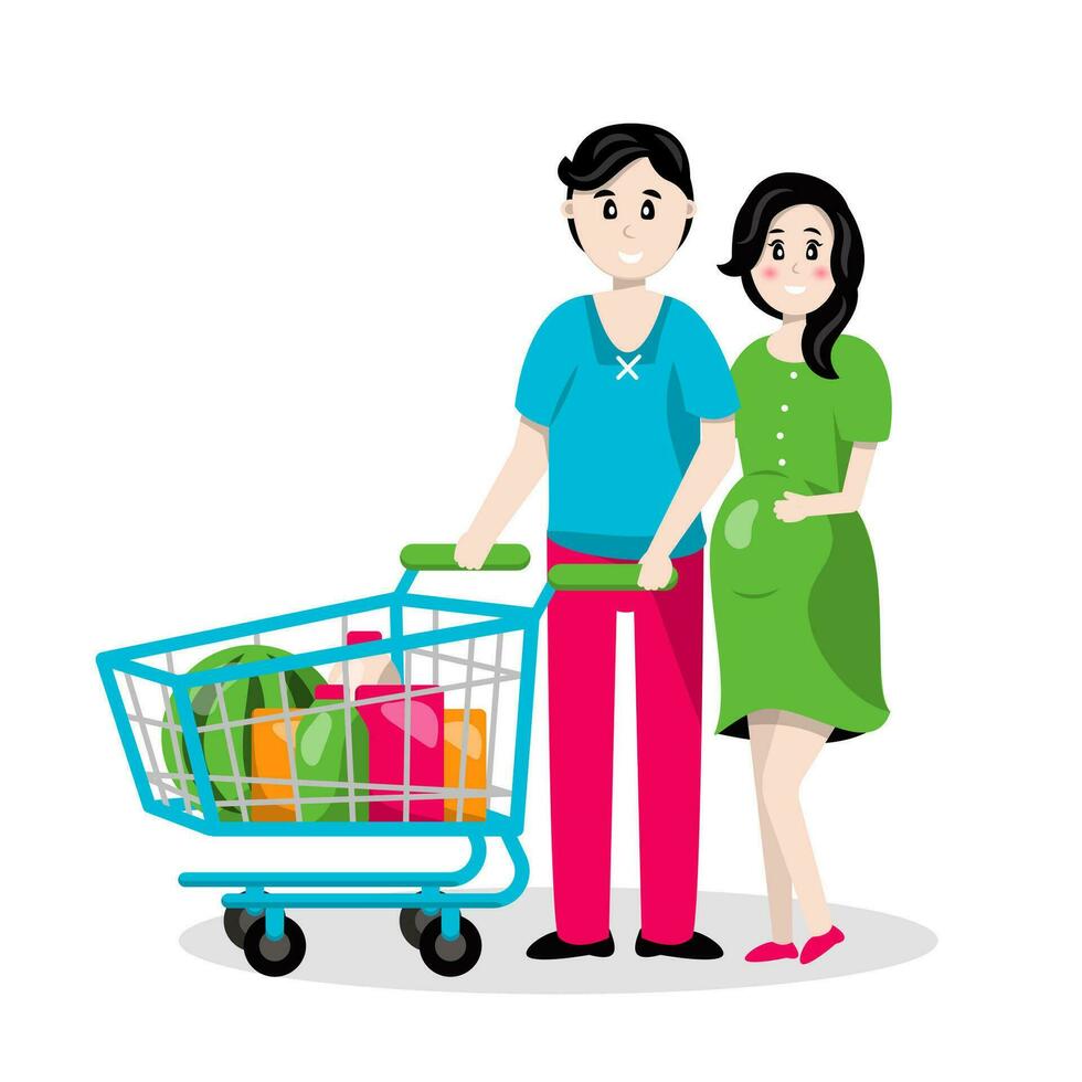 Family with in the supermarket vector